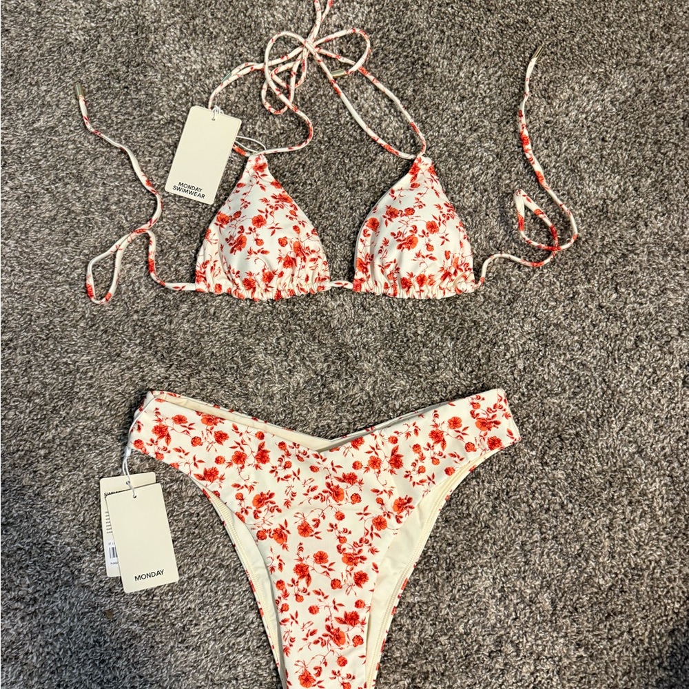 Monday Swimwear Red and White Floral Bikini
